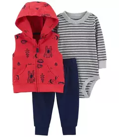 Conjunto 3pç Colete Vermelho com Capuz Carter's na internet