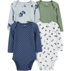 Kit Body 4pç Manga Longa Azul Floral Carter's - comprar online