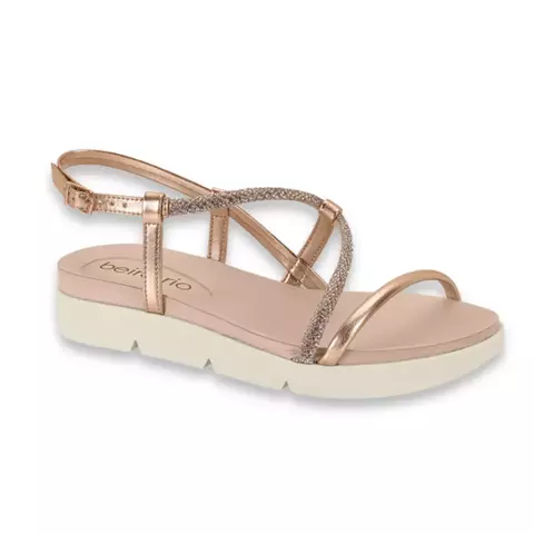 PAPETE FEMININA BEIRA RIO METALIZADO TP STRASS OURO ROSADO