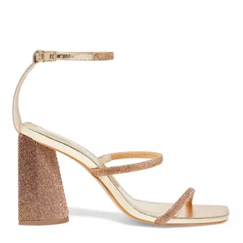 Sandália Santa Lolla Shiny Metalizada Dourada Salto Quadrado