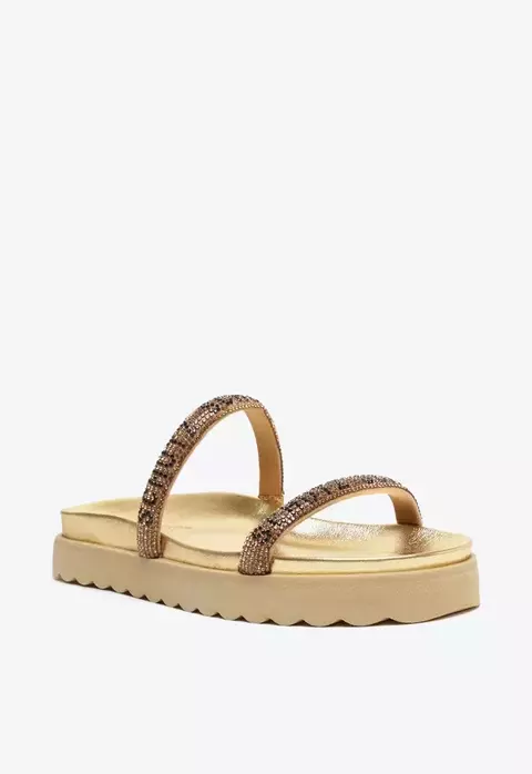 SANDÁLIA SCHUTZ PAPETE BRILHO DOURADA