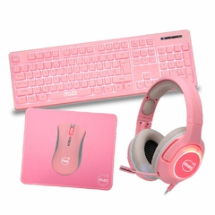 COMBO GAMER TECLADO + MOUSE + MOUSEPAD + HEADSET DAZZ ROSA