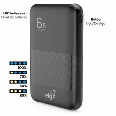 CARREGADOR PORTATIL ELG 6500MAH COMPACTO PRETO - comprar online
