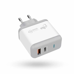 CARREGADOR PAREDE ELG WC2S-PDQC 2 SAIDAS USB/USB C CARGA RAPIDA