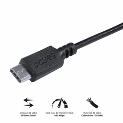 CABO TIPO C USB 2.0 AM X USB 1M PRETO PUACP-01 - comprar online