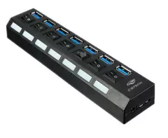 HUB USB 7 PORTAS USB 3.0 C/CHAVE SELETORA HU-S370BK PRETO C3 TECH@