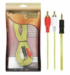 CABO P2 / RCA CRISTAL 5M - P2 ESTEREO + 2 RCA MACHO AMARELO CHIP SCE