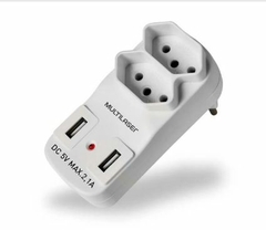 ADAPTADOR DE TOMADA 2 SAIDAS 2P+T C/ 2 PORTA USB 2,1A BRANCO WI331 MUL