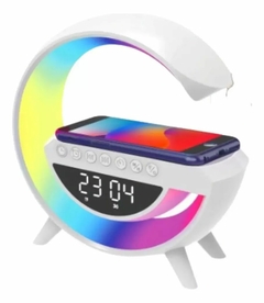 CAIXA DE SOM BLUETOOTH LUMINARIA G RGB COM CARREGADOR INDUCAO E RELOGI