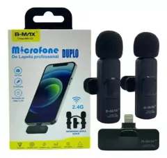 MICROFONE DE LAPELA SEM FIO RECARREGAVEL 1 PAR LIGHTNING B-MAX BM-221