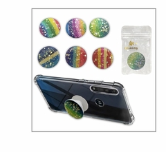 POP SOCKET MODELO CIRCULO RESINA ESTAMPADA COM GLITTER