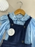 Conjunto Salopete em Cotelê Azul + Camisete com Gola de Babado Bordada - Allecrim Dourado  Boutique Kids