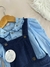 Conjunto Salopete em Cotelê Azul + Camisete com Gola de Babado Bordada - comprar online