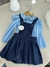Conjunto Salopete em Cotelê Azul + Camisete com Gola de Babado Bordada