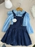 Conjunto Salopete em Cotelê Azul + Camisete com Gola de Babado Bordada - loja online