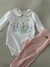 Conjunto Body Floral com Calça Texturizada Rosa Bebê