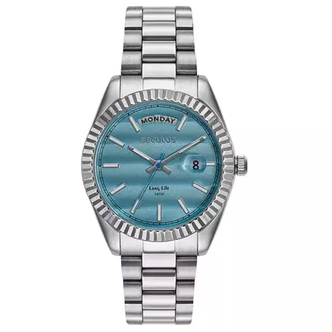 Relógio Feminino Prata Catraca Facetada Calendário