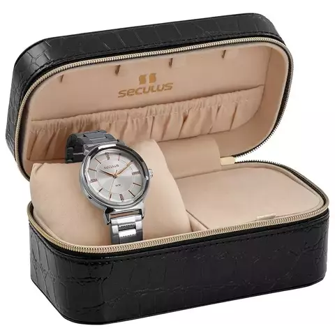 Relógio Feminino Prata Vidro Facetado