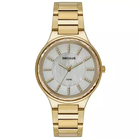 Relógio Feminino Facetado Madrepérola Dourado