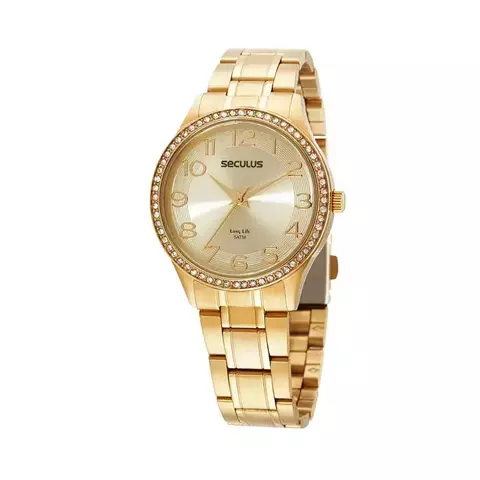 Relógio Seculus Dourado Cristais