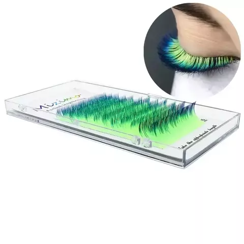 PESTAÑA MIZIMO OMBRE VERDE OSCURO-VERDE FLUOR MIX 0.07D 10-15