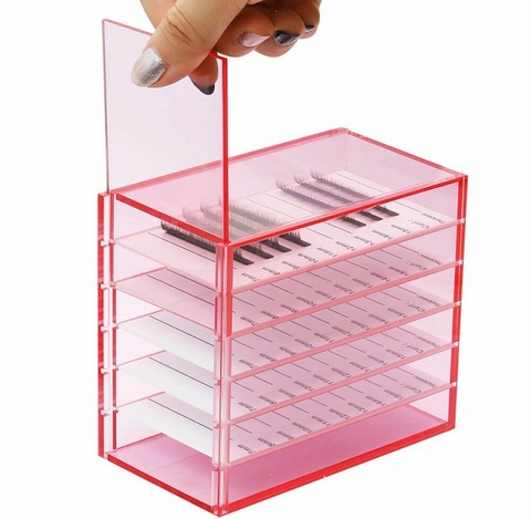 ORGANIZADOR DE ACRILICO ROSA PARA EXTESIONES DE PESTÑAS 5 PISOS