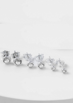 Trio de Brincos Zircônias Redondas em Prata 925 - comprar online