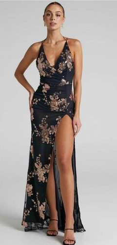 Vestido negro con flores doradas en internet
