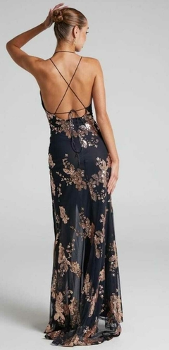 Vestido negro con flores doradas - tienda online