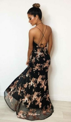 Vestido negro con flores doradas - comprar online