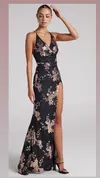 Vestido negro con flores doradas - comprar online