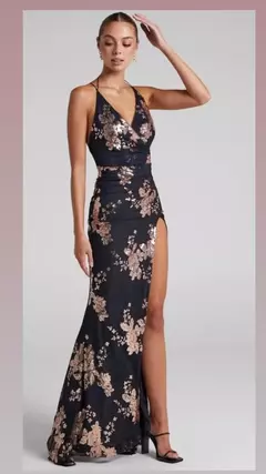 Vestido negro con flores doradas - comprar online