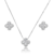 Conjunto Inspiração Trevo com Zircônias Cristal e Contorno em Micro Zircônias 50cm Semijoia Ródio Branco