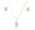 Conjunto Retangular com Contorno Detalhado e Zircônia Cristal Semijoia Ouro 18K - comprar online