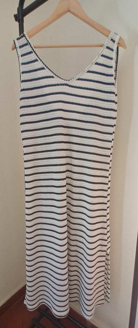 VESTIDO LARGO CALADO RAYADO