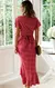 Feminino Red Dot Print Boho Vestido Longo de Chiffon, Floral Decote V, Dobra Ruf - comprar online