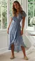 Imagem do Feminino Red Dot Print Boho Vestido Longo de Chiffon, Floral Decote V, Dobra Ruf