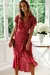 Feminino Red Dot Print Boho Vestido Longo de Chiffon, Floral Decote V, Dobra Ruf - comprar online