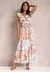 Imagem do Feminino Red Dot Print Boho Vestido Longo de Chiffon, Floral Decote V, Dobra Ruf