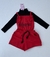 Jardineira Macacão Vermelho Stitch com Blusa para Meninas