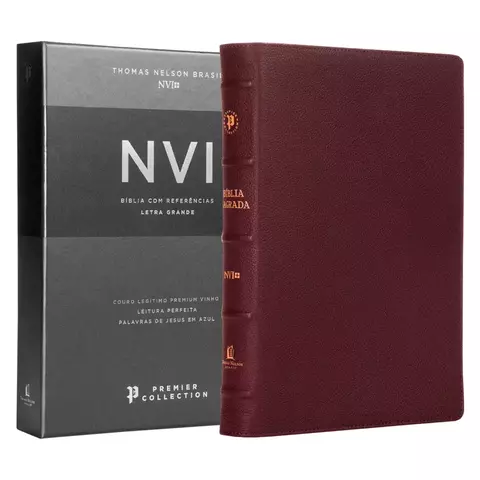 Biblia Sagrada | NVI | Premier Collection | Capa Couro Luxo Vinho