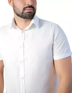 Camisa Manga Curta Slim Fit Linho Branco