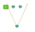 conjunto colar e brinco pedra verde folheado a ouro 18k