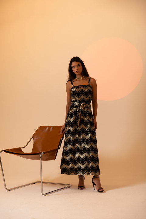 VESTIDO GOLDEN STAR PRETO DOURADO - comprar online