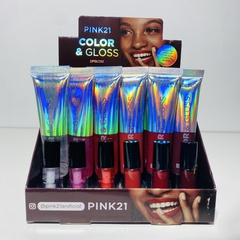 gloss con color y transparente pink21 x3 unidades