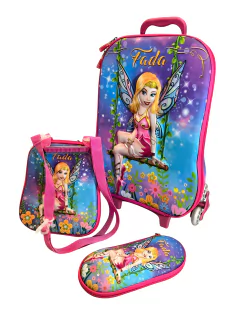 Mochila Escolar com Lancheira e Estojo Fada