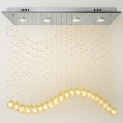 Lustre Ondas Cascata Cristal Legítimo K9 Retanguar Lâmpadas Inclusas Cor Champanhe Sala de Jantar - comprar online