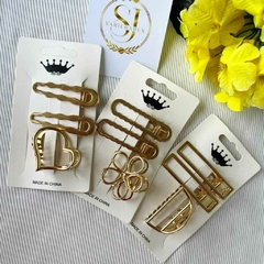 Kit 3 Presilhas de Cabelo Liga de Metal Dourado