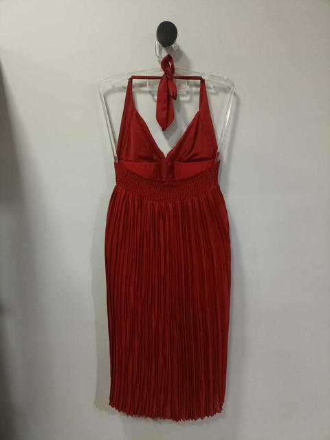 Vestido de poliester plissado, frente unica com amarraçao, bojo e elastico - comprar online