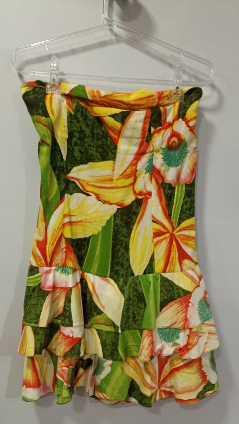 Macaquinho de algodão estampado, tomara que caia com babados - comprar online